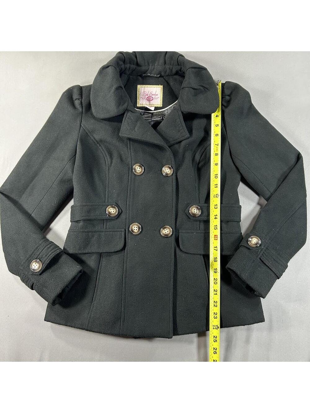 PINK ENVELOPE Macys Womens Double Breast Peacoat Jacket Medium Black - Picture 5 of 6